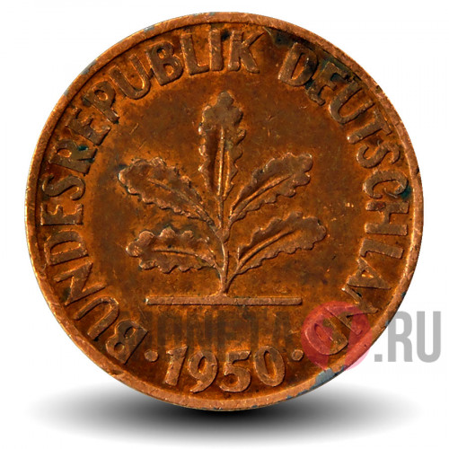 1 пфенниг 1950 года - ФРГ - D