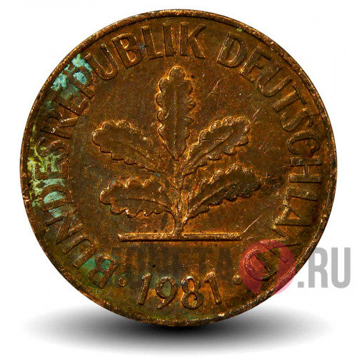 2 пфеннига 1981 года - ФРГ - Дуб - F