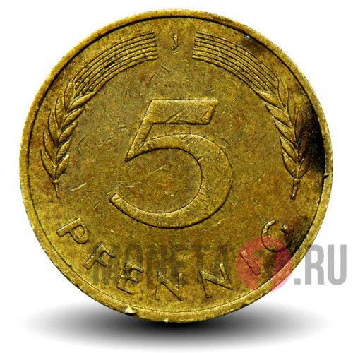 5 пфеннигов 1980 года - ФРГ - Дуб - J