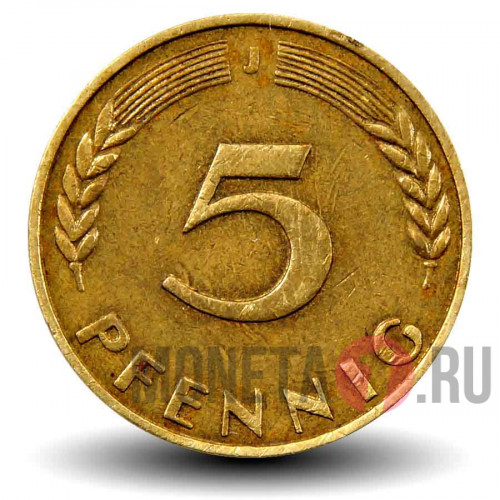 5 пфеннигов 1970 года - ФРГ - Дуб - J