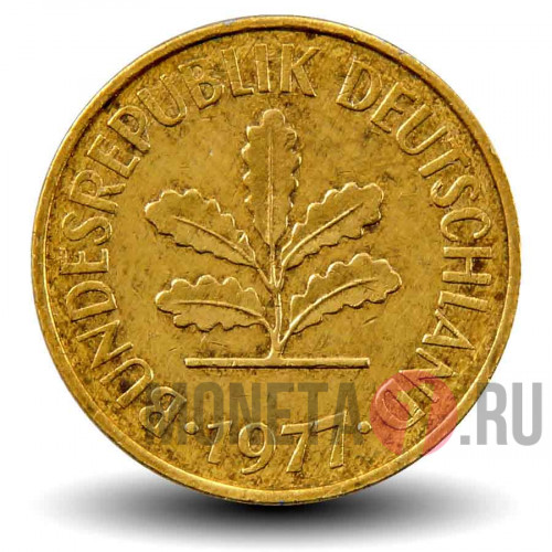5 пфеннигов 1977 года - ФРГ - Дуб - J