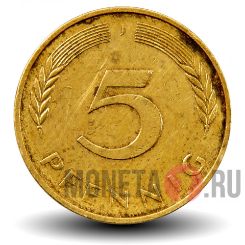 5 пфеннигов 1977 года - ФРГ - Дуб - J