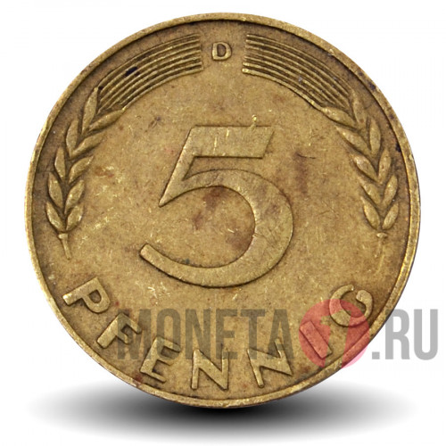 5 пфеннигов 1950 года - ФРГ - Дуб - D