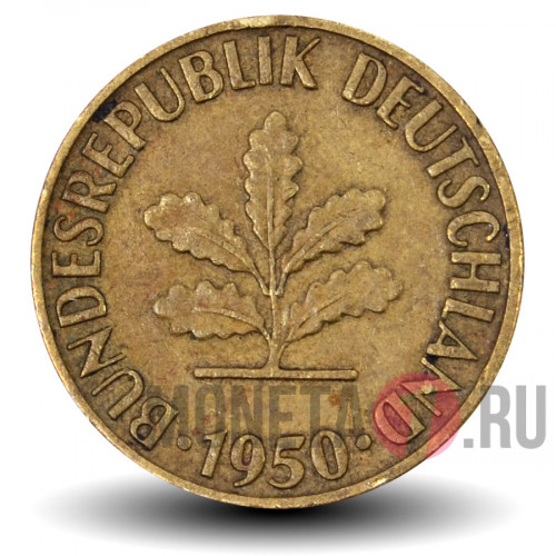 5 пфеннигов 1950 года - ФРГ - Дуб - D