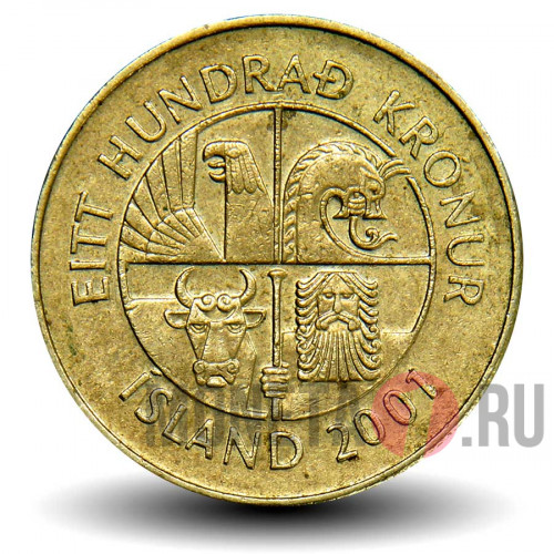 100 крон 2001 года - Исландия - Рыба Пинагора
