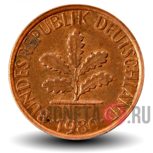 1 пфенниг 1980 года - ФРГ - J