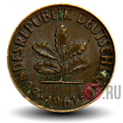 2 пфеннига 1961 года - ФРГ - Дуб - G