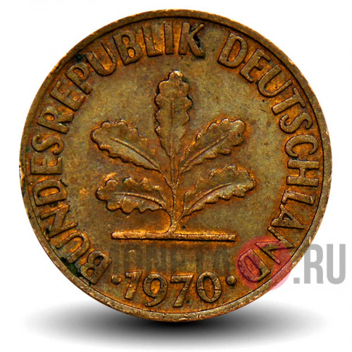 2 пфеннига 1970 года - ФРГ - Дуб - G
