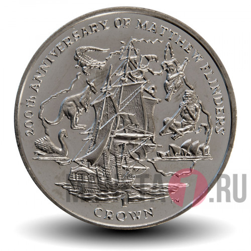 1 крона 2014 года - 200 лет Мэтью Флиндерсу - Остров Мэн