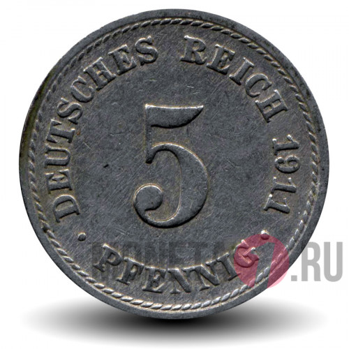 5 пфеннигов 1911 года - Германская Империя - Вильгельм II - A