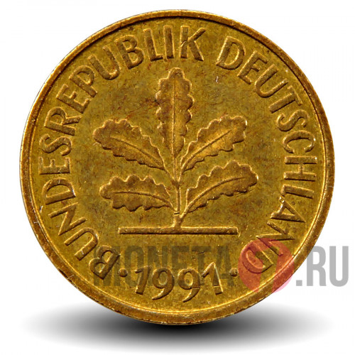 5 пфеннигов 1991 года - ФРГ - Дуб - F