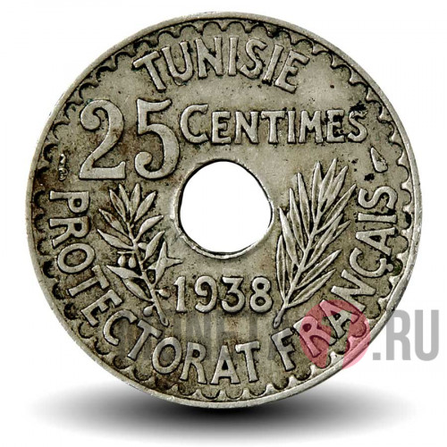 25 сантимов 1938 года - Тунис - Ахмед II
