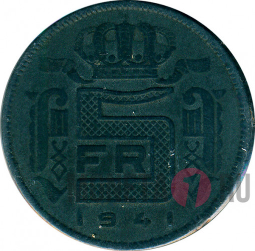 5 франков - 1941 год - Бельгия - Леопольд III - BELGEN