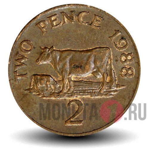 2 пенса 1988 года - Остров Гернси - Коровы