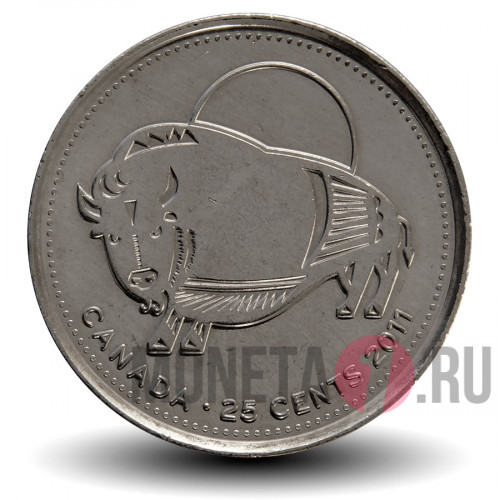25 центов 2011 года - Wood Bison - Канада