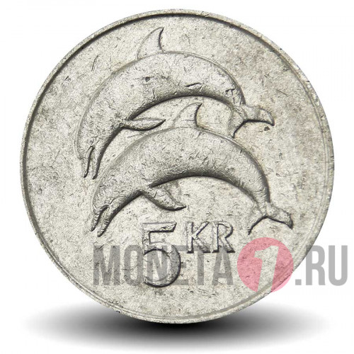 5 крон 1992 года - Исландия - Дельфины
