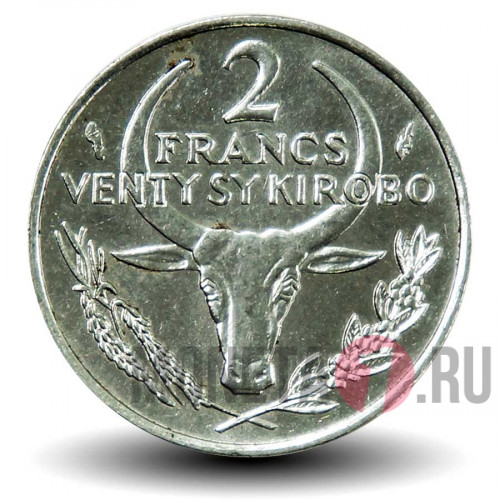 2 франка 1975 года - Мадагаскар - Молочай красивейший