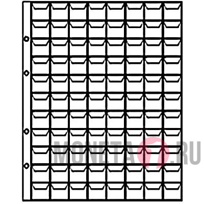 Лист для монет с клапанами, 88 ячеек, 20х20 мм (Оптима)