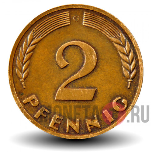 2 пфеннига 1966 года - ФРГ - Дуб - G