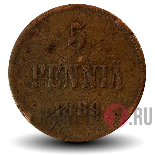 5 пенни 1889 года - Финляндия - Вензель Александра III