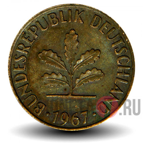 2 пфеннига 1967 года - ФРГ - Дуб - J