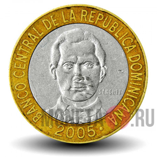 5 песо 2005 года - Доминикана - Франсиско дель Росарио Санчес