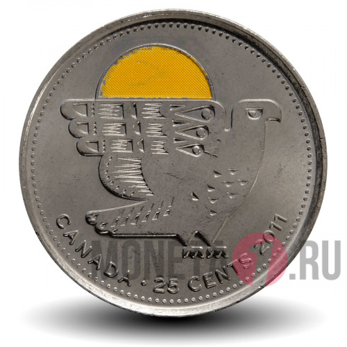 25 центов 2011 года - Сапсан - Канада - Цветная монета