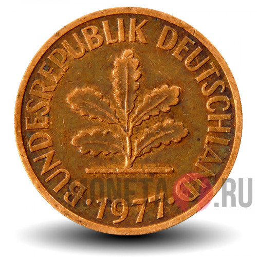 2 пфеннига 1977 года - ФРГ - Дуб - G