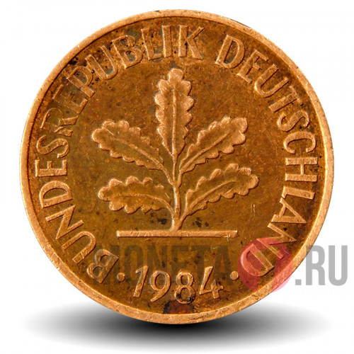 2 пфеннига 1984 года - ФРГ - Дуб - J