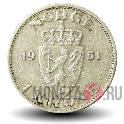 1 крона 1951 года - Норвегия - Хокон VII