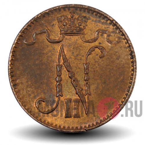 1 пенни 1916 года - Русская Финляндия - Вензель Николая II