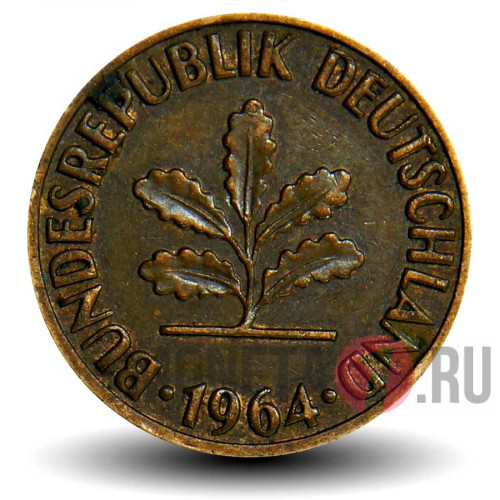 2 пфеннига 1964 года - ФРГ - Дуб - J