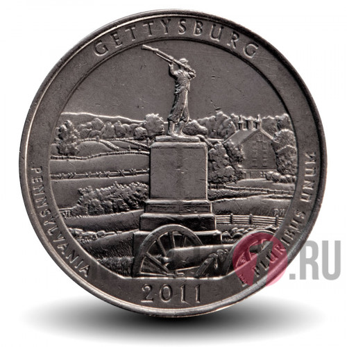 25 центов "Военный Парк Геттисберга" 2011 года - Национальные парки - P
