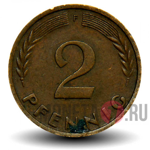 2 пфеннига 1959 года - ФРГ - Дуб - F