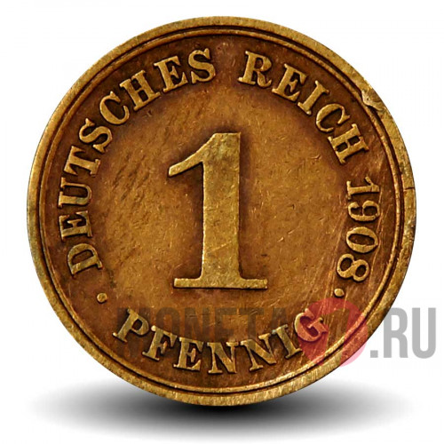 1 пфенниг 1908 года - Германская Империя - Вильгельм II - E