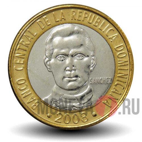 5 песо 2008 года - Доминикана - Франсиско дель Росарио Санчес