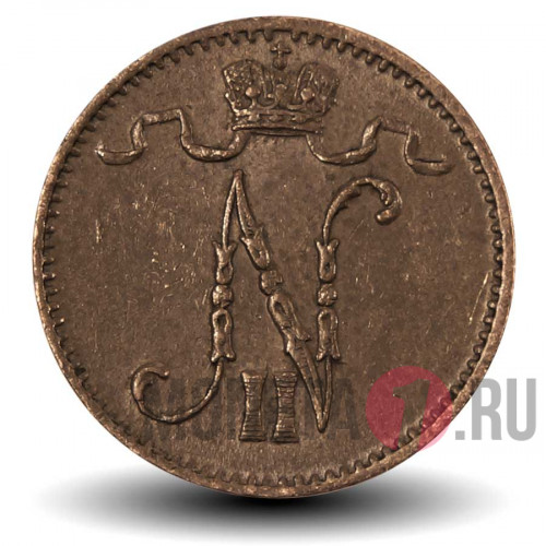 1 пенни 1908 года - Русская Финляндия - Вензель Николая II