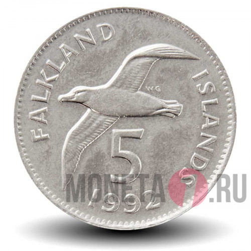 5 пенсов 1992 года - Фолклендские острова - Альбатрос