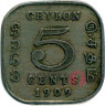 5 центов 1909 года Цейлон - Брит. Колония