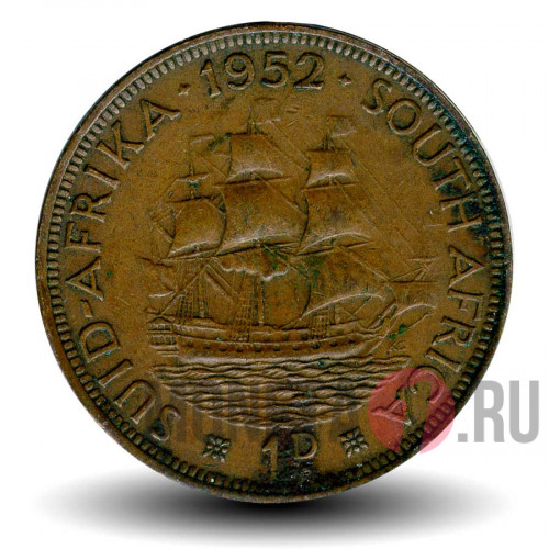 1 пенни - Южная Африка (ЮАР) 1952 - Парусник Дромедарис
