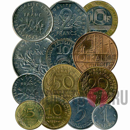 Набор монет франции 1961-1991 - Все номиналы, все виды - 13 монет!