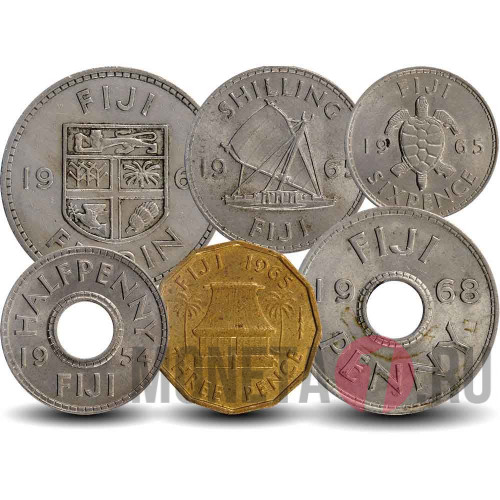 Набор монет Фиджи 1953-1967 гг - 6 монет