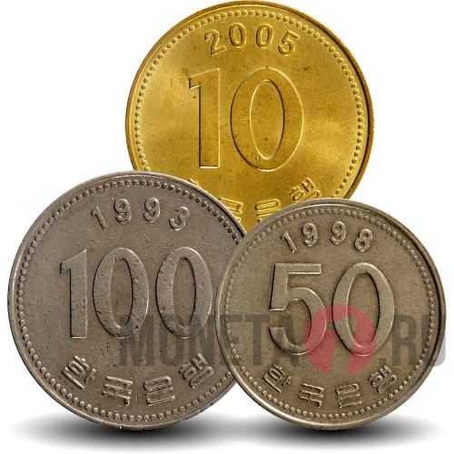 Набор монет Южной Кореи 1983-2014 гг - 3 монеты