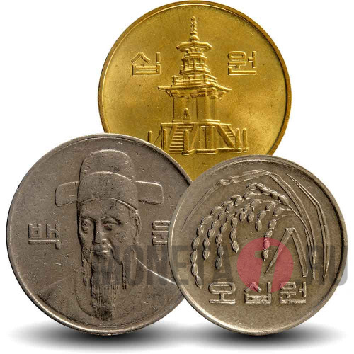 Набор монет Южной Кореи 1983-2014 гг - 3 монеты