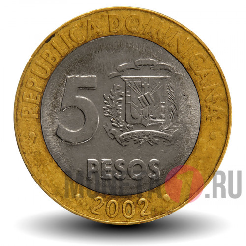 5 песо 2002 года - Доминикана - Санчес