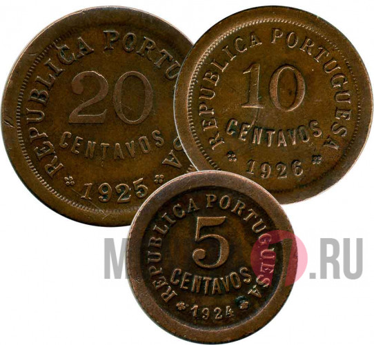 Набор монет Португалии 1920-40 годов.  (три монеты)