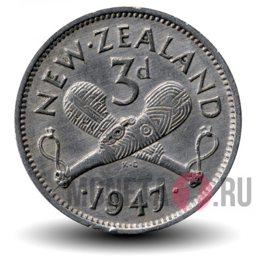 3 пенса 1947 года - Новая Зеландия - 2 дубины Пату