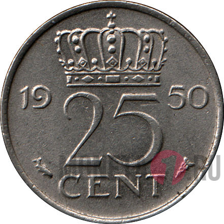 25 центов 1950 года - Юлиана - Нидерланды