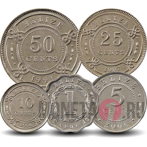 Набор монет Белиза 1974-2013 гг - 5 монет