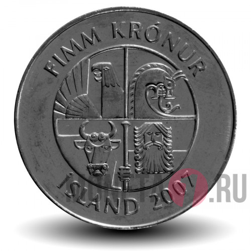 5 крон 2007 года - Исландия - Дельфины